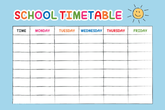 education school timetable for kids weekly planner vector illustration