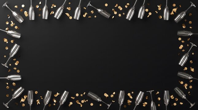 Elegant black background with champagne glasses frame for your happy new year 2027 celebration greeting card design
