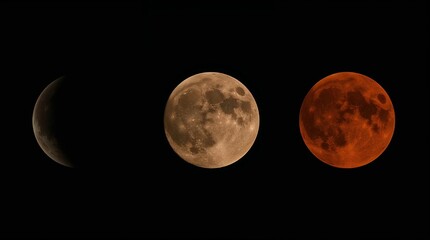 Obraz premium Lunar eclipse sequence showing moon phases from partial umbra to full red totality, astronomical celestial event