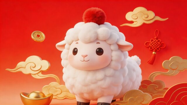 Cute white sheep with gold crown festive