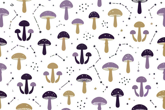 celestial mushroom dots stars seamless vector pattern background