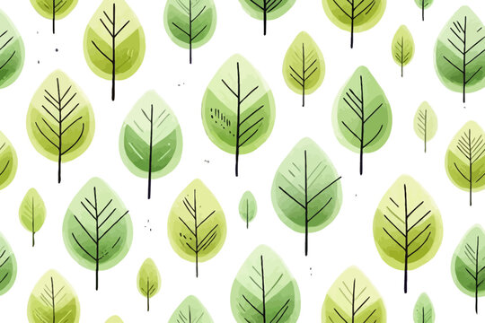green translucent leaves seamless vector hand drawn pattern background