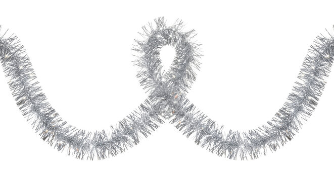 Shiny silver tinsel garland hanging decoration