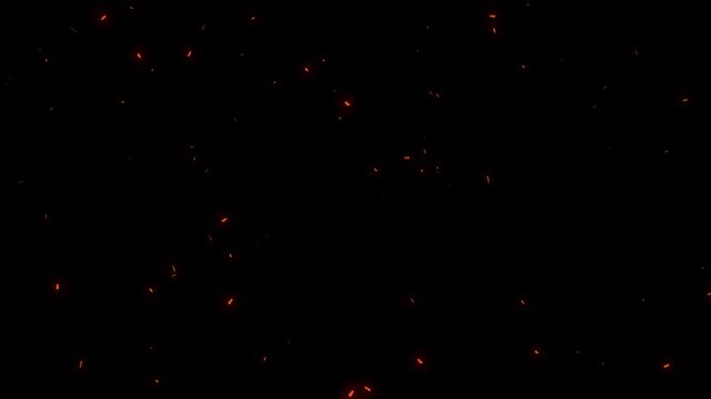 Realistic fire sparks isolated on a black background, Particles flying in wind on fire background Animation, Flying around fire dust particles sparks or ember from a burning fire 