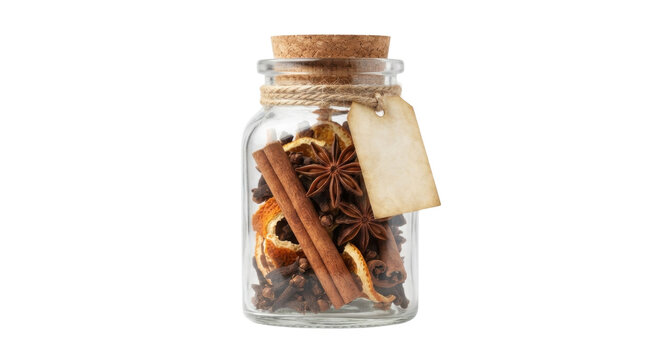 Spice jar with star anise cinnamon and tag