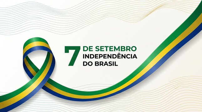 Brazilian Independence Day banner with green and yellow ribbon. 7 de Setembro Independencia do Brasil celebration background.