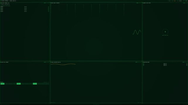 Cyberpunk Green Matrix Code Stream and Oscilloscope HUD UI 4K