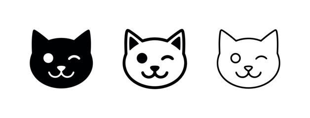 Obraz premium Winking Cat Face Icons Set, Cute Kitten Portrait Symbols