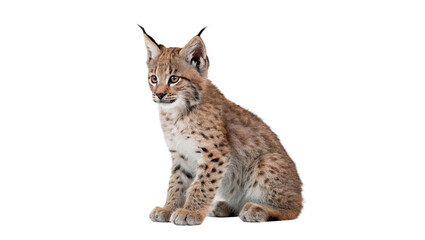 Beautiful wild lynx cub sitting and looking into camera isolated on transparent background © Raya Richards