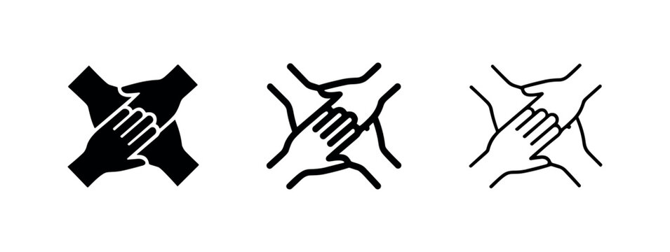Hands stacked in center teamwork icon set