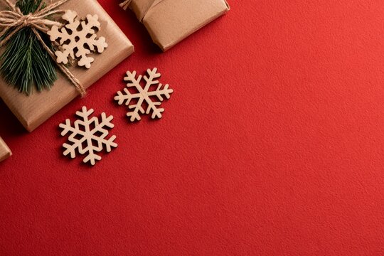 Festive Christmas Decorations Flat Lay with Seasonal Copy Space