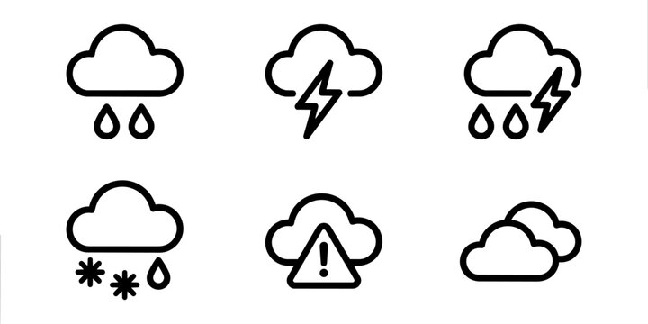 Weather forecast icon set vector for rain thunderstorm and snow warning concept