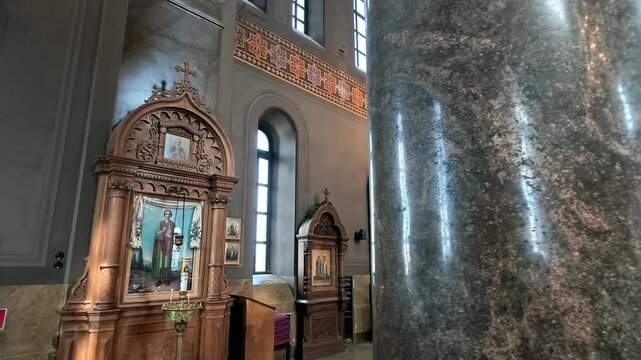 Uspenski Cathedral Interior Iconostasis and Chandelier in Helsinki Finland