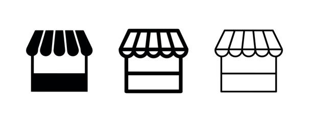 Naklejka premium Market stall shop awning icons for retail and street business
