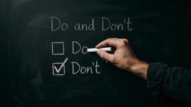 Hand Writing Do and Dont Checklist on Chalkboard with Black Background and White Chalk