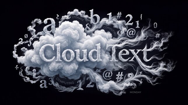 Cloud Text typography concept, surreal smoke letters and numbers on black background, creative digital art for graphic design