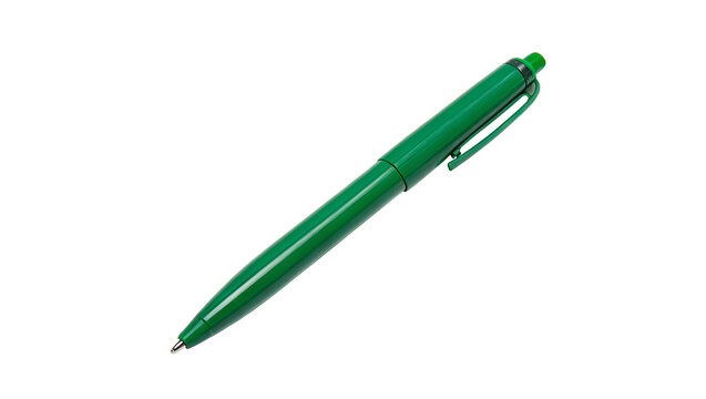 Classic green plastic ballpoint pen office stationery tool isolated on transparent background