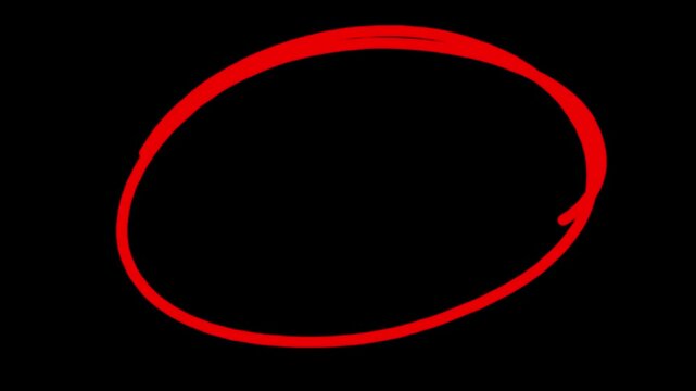 Red double oval hand drawn brush stroke on black background animation