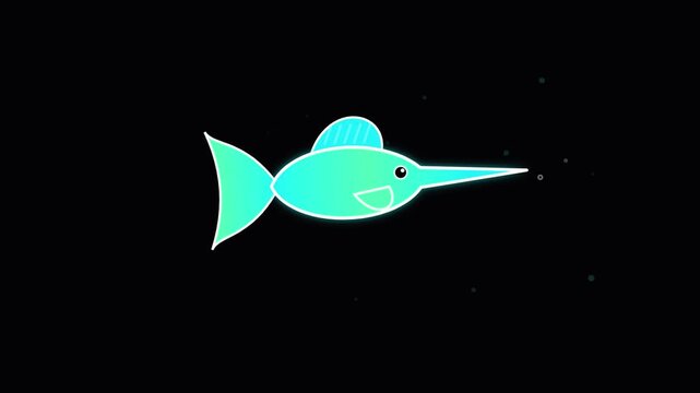Stylized gradient swordfish vector illustration isolated on a black background for modern aquatic digital design