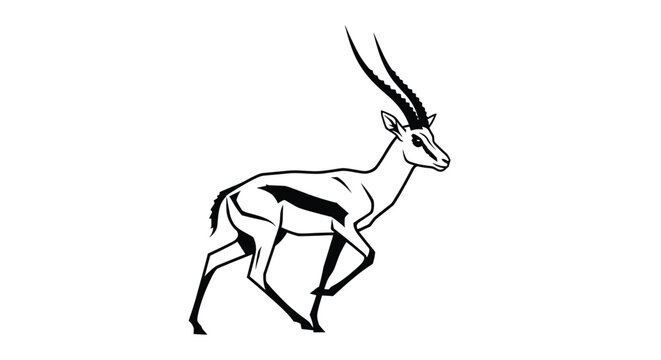 Minimalist black and white silhouette illustration of a gazelle or antelope running in profile.