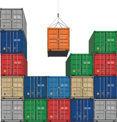 Fototapeta premium Shipping containers arranged in geometric pattern. Modern logistics and freight storage concept.
