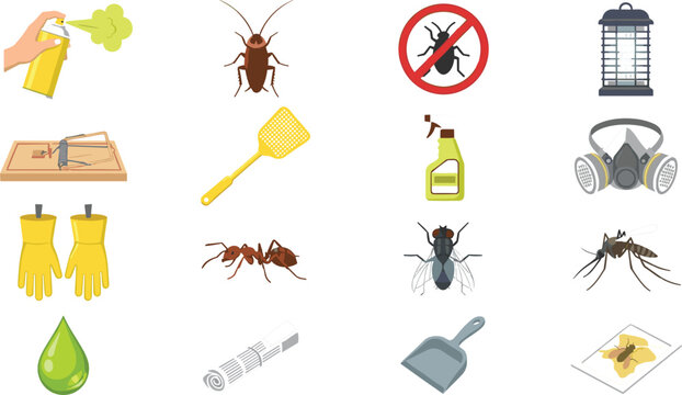 Pest Control Service and Insect Exterminator Equipment Vector Icon Set
