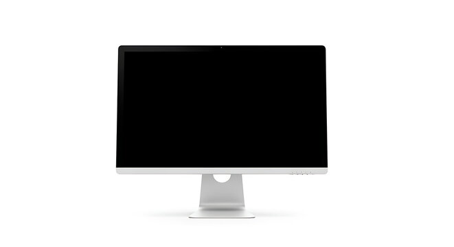 Modern computer monitor with a blank black screen isolated on a white background