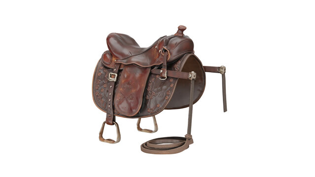 3d rendering riding saddle set tooled with leather details