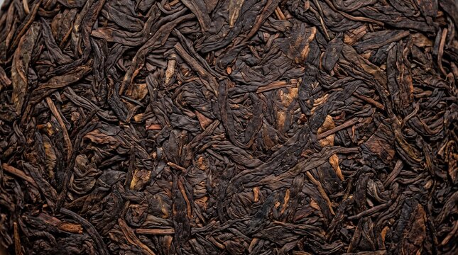 Traditional Fermented Chinese Pu-erh Tea Cake Texture Close-up