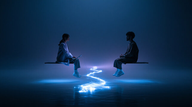 People Communicating Across Distance Connected by Glowing Light