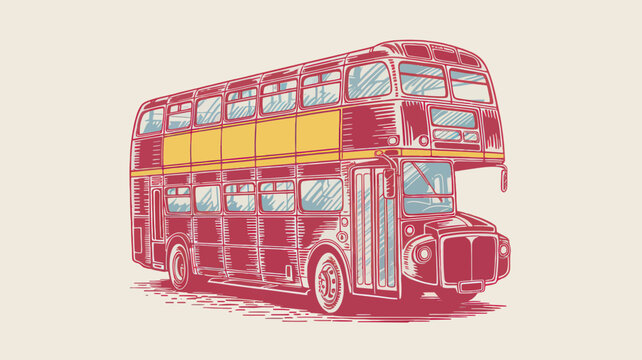 Vintage double decker bus vector illustration, retro red city transport icon, classic two-story commuter vehicle for travel design
