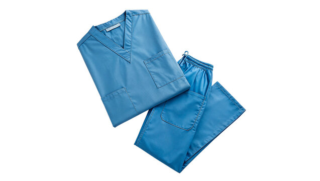 Blue medical uniform scrubs set for doctors or nurses isolated on transparent background