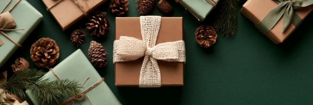 Festive Christmas Decorations Flat Lay with Seasonal Copy Space