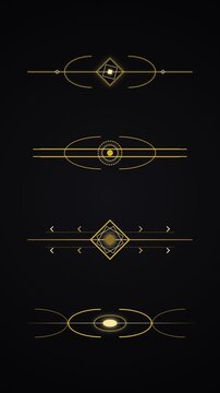 Golden geometric dividers and separators on a dark background