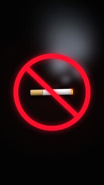No smoking symbol with red neon light on black background, anti-tobacco concept