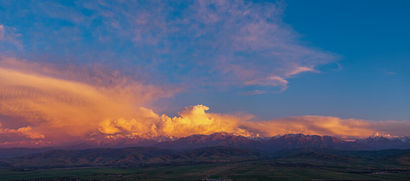 Dramatic Sunset Over Mountain Range in Kyrgyzstan