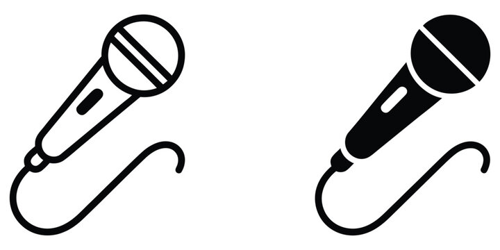Microphone icon set. Audio recording symbol. Simple pictograms for vocal performance, karaoke singing, music studio, podcast interview, and sound design.