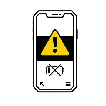 Smartphone with warning and low battery icons