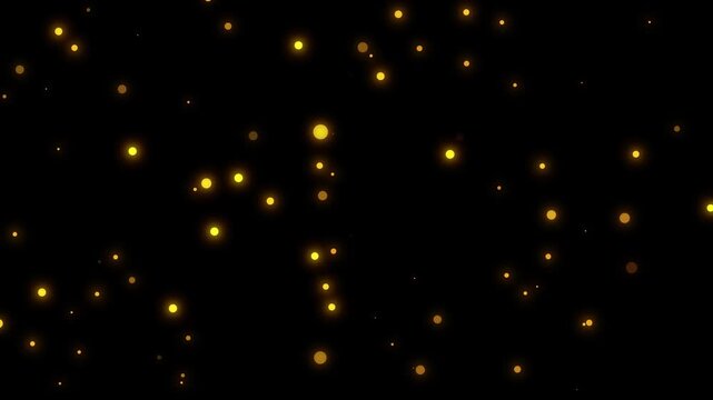 Golden particles emerging from darkness abstract minimal luxury background, Golden dust particle lights. Cinematic video element, Sparkling light particles and golden dust flying
