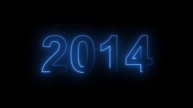 Blue Neon 2014 Year Text Graphic Isolated on Black Background.