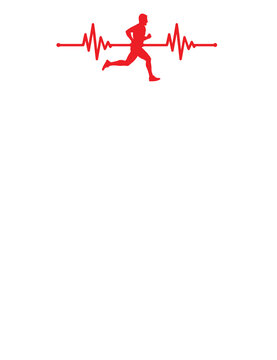 Male Runner Heartbeat Pulse Line Red Silhouette Running Sports Vector Illustration