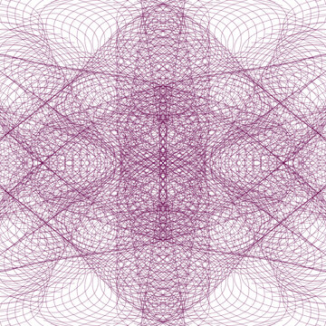 Spirograph guilloche pattern, purple geometric line art on white, intricate security watermark background for certificates