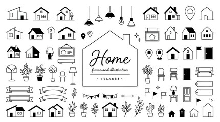 Fototapeta premium Set of hand drawn home and house related icons and design elements.