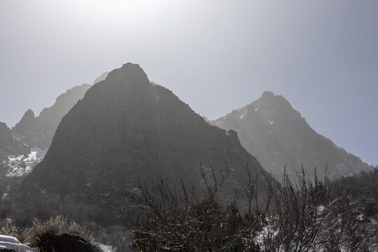 Misty Mountain Peaks in Kyrgyzstan
