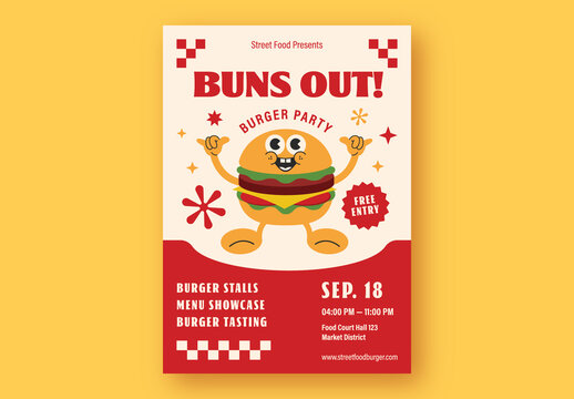 Fast Food Cartoon Burger Party Flyer 