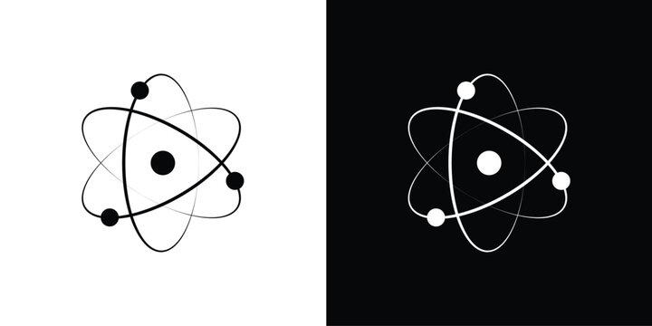atom icon set. scientific atomic structure symbols with orbiting electrons and nucleus elements for modern education, physics, science