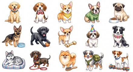 Fototapeta premium Adorable Puppy Accessories Pet Icon Collection
