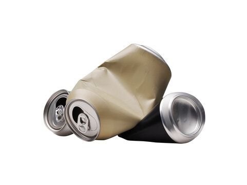 Pile of Crushed Aluminum Cans Isolated on White Background