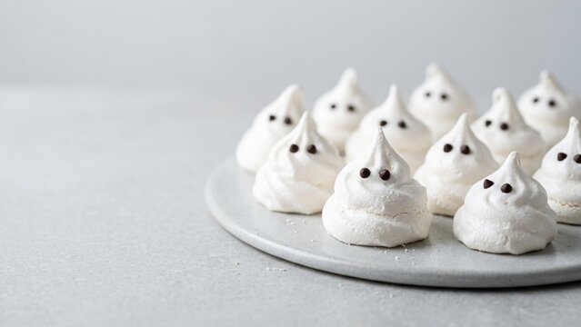 Cute Ghost Shaped Meringue Cookies for Halloween Celebration