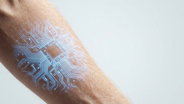 Futuristic biometric technology integrated into human arm skin